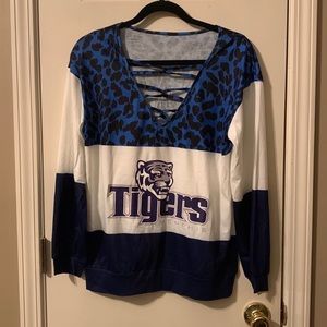 New University of Memphis woman’s criss cross open front long sleeve shirt